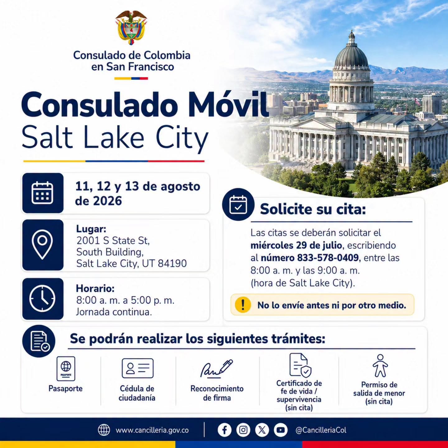 Consulado General de Colombia en San Francisco﻿ - Consulado Móvil en Salt Lake City, Utah 🇨🇴