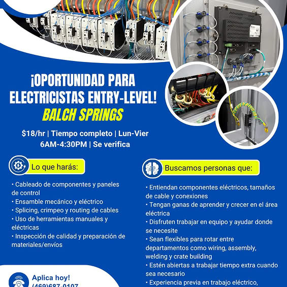 ¡Bluecore Staffing está contratando técnicos eléctricos de nivel básico!