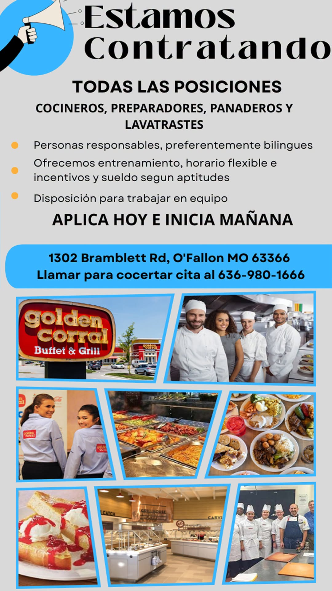 ¡El Condado de Golden Corral Sur está contratando!