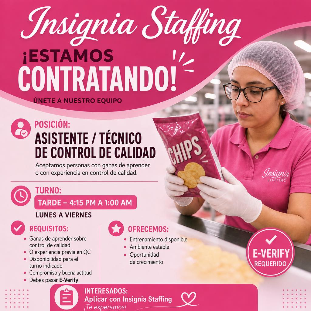 CONTRATANDO: ASISTENTE / TECNICO DE CONTROL DE CALIDAD