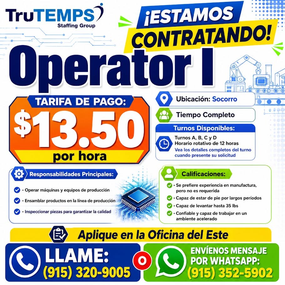 TruTEMPS! - CONTRATANDO OPERADOR I