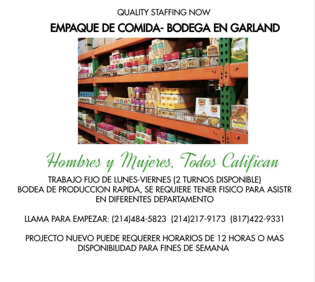EMPAQUE DE COMIDA - BODEGA EN GARLAND