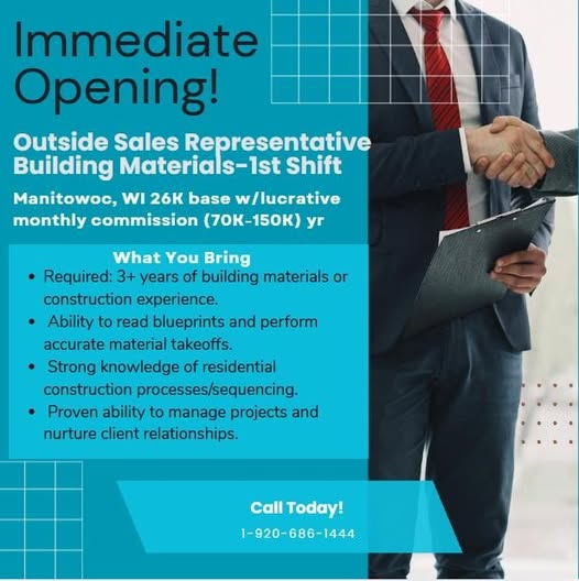 Se busca Outside Sales Representative (Construcción)