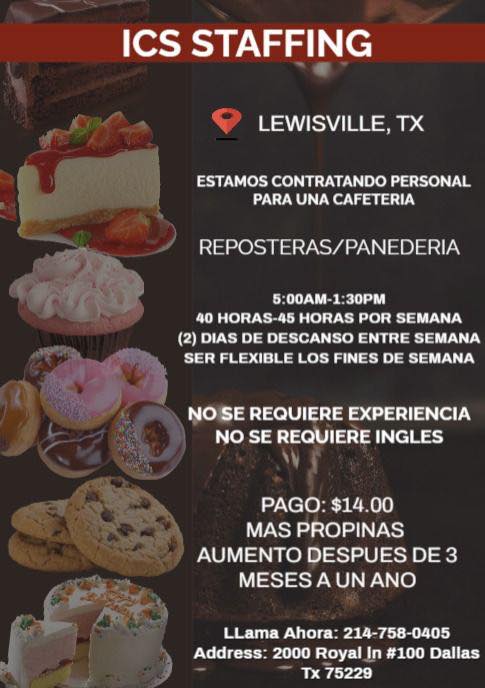 Se busca personal de repostería/panadería en cafetería