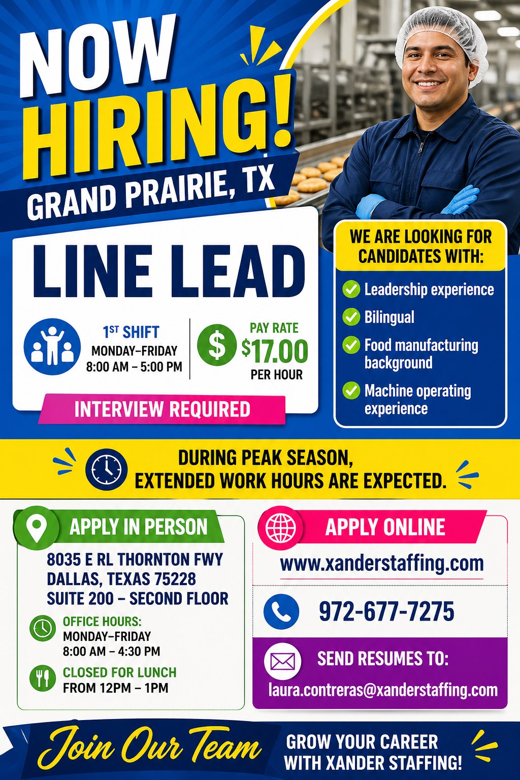 Se busca líder de línea (supervisor) - $17.00/h, Grand Prairie, TX