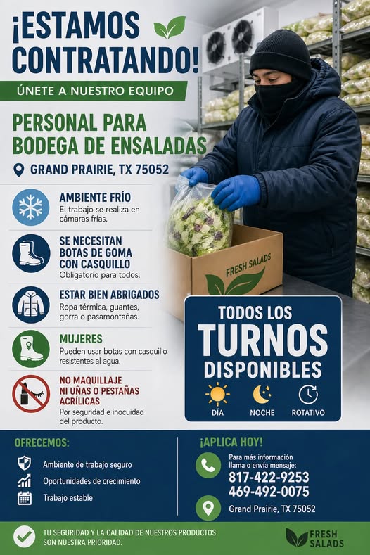 Se solicita personal para bodega de ensaladas