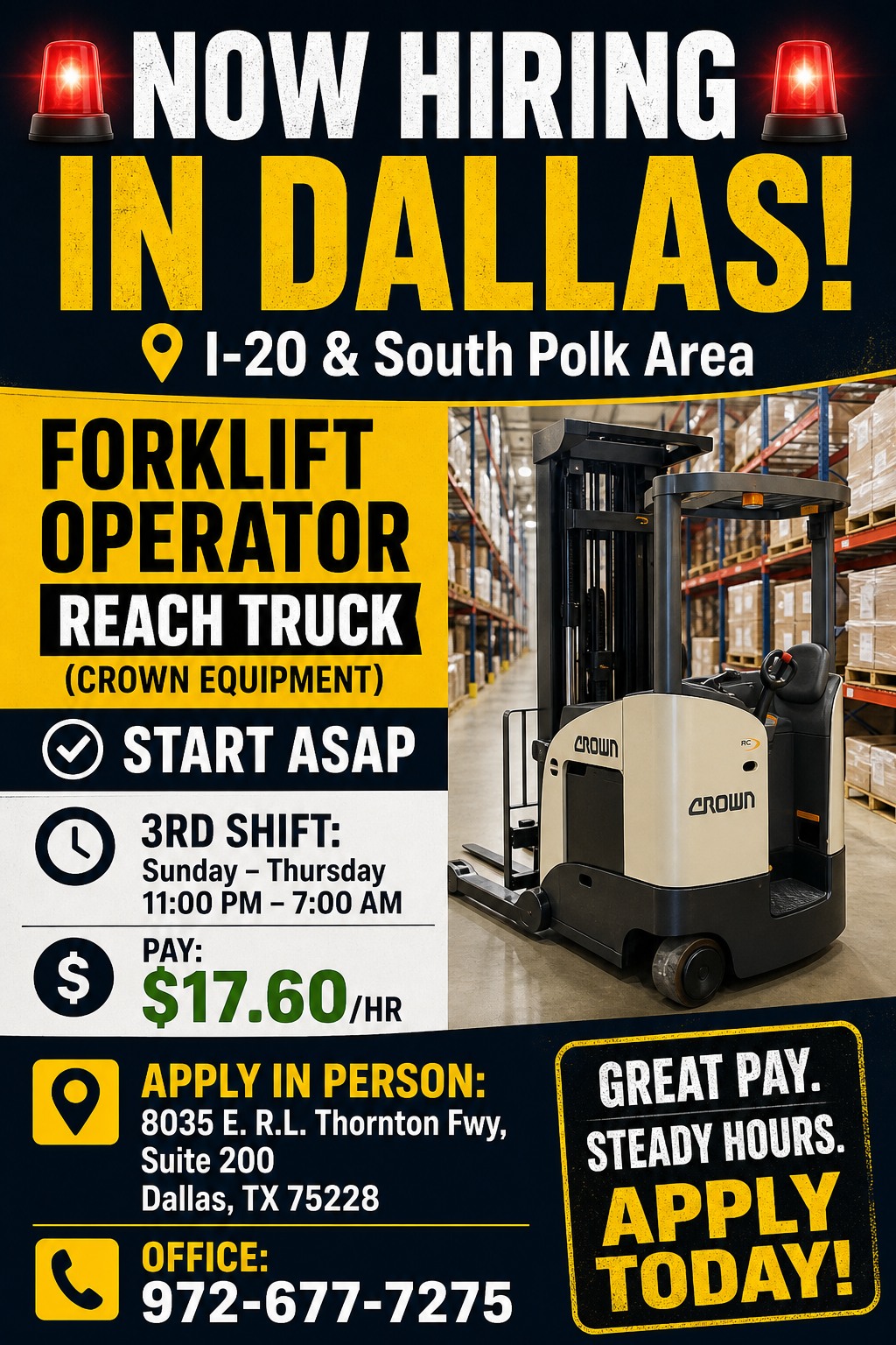 Se busca operador de montacargas (Forklift Reach Truck) en Dallas