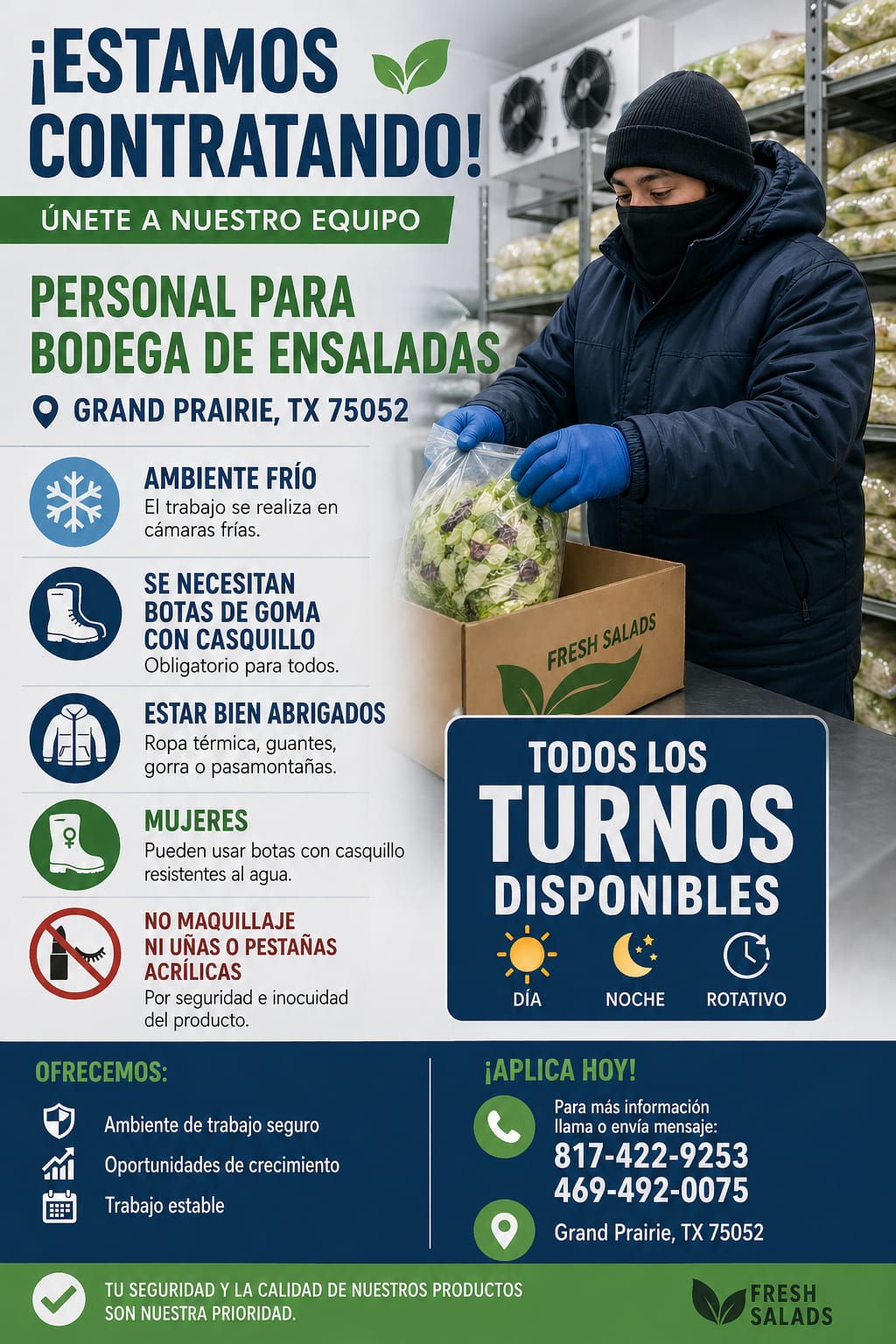 Empleo: Personal para bodega de ensaladas (Fresh Salads)