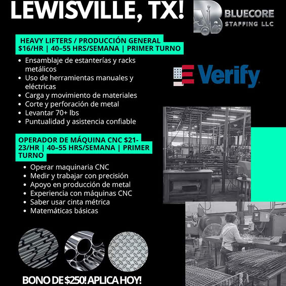 Oferta de empleo: Heavy Lifters/Producción y Operador CNC (primer turno)