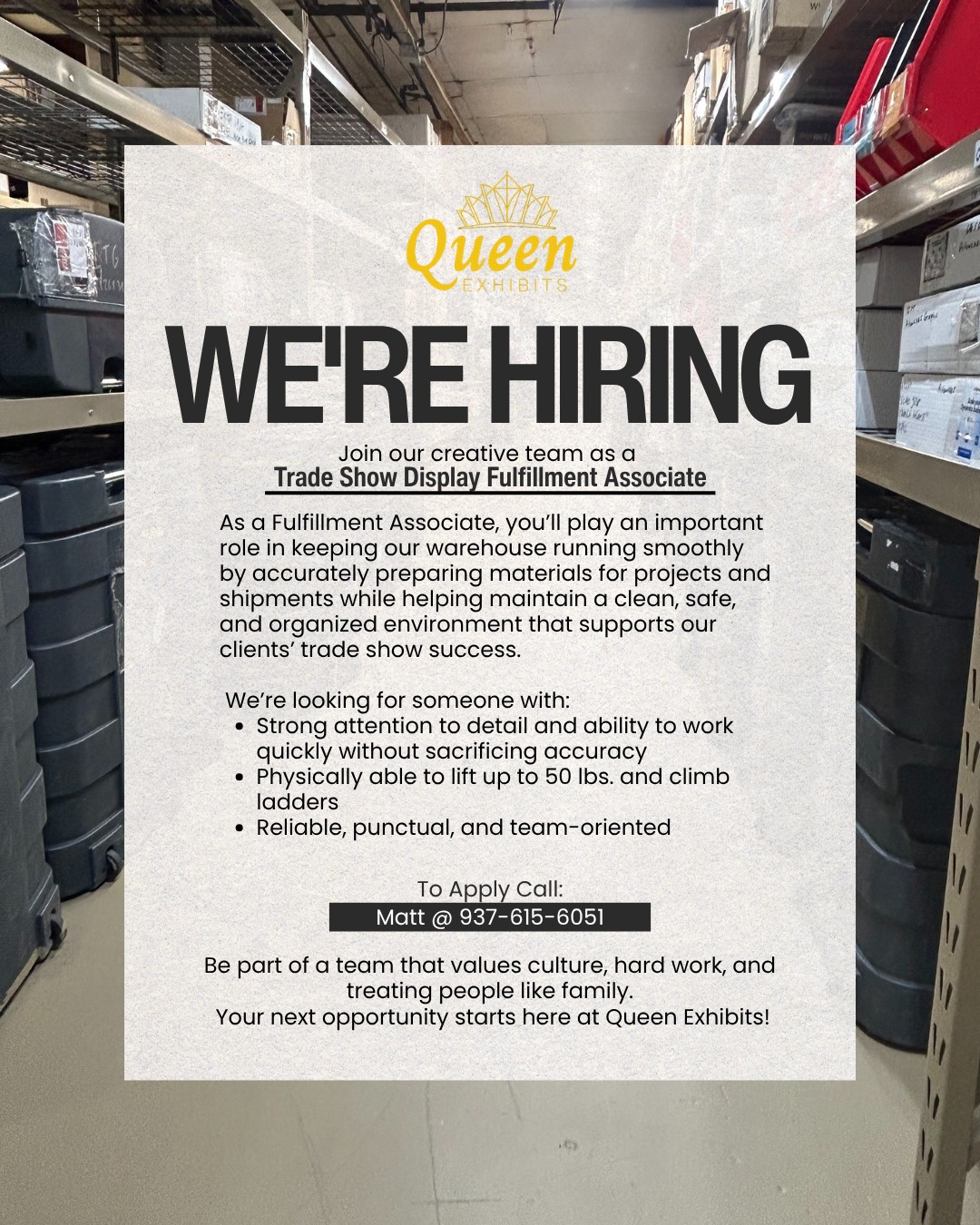 Empleo: Asociado de cumplimiento de exhibición de ferias comerciales (Queen Exhibits)