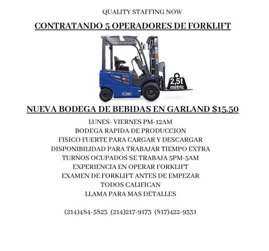 Contratando operadores de forklift (montacargas)