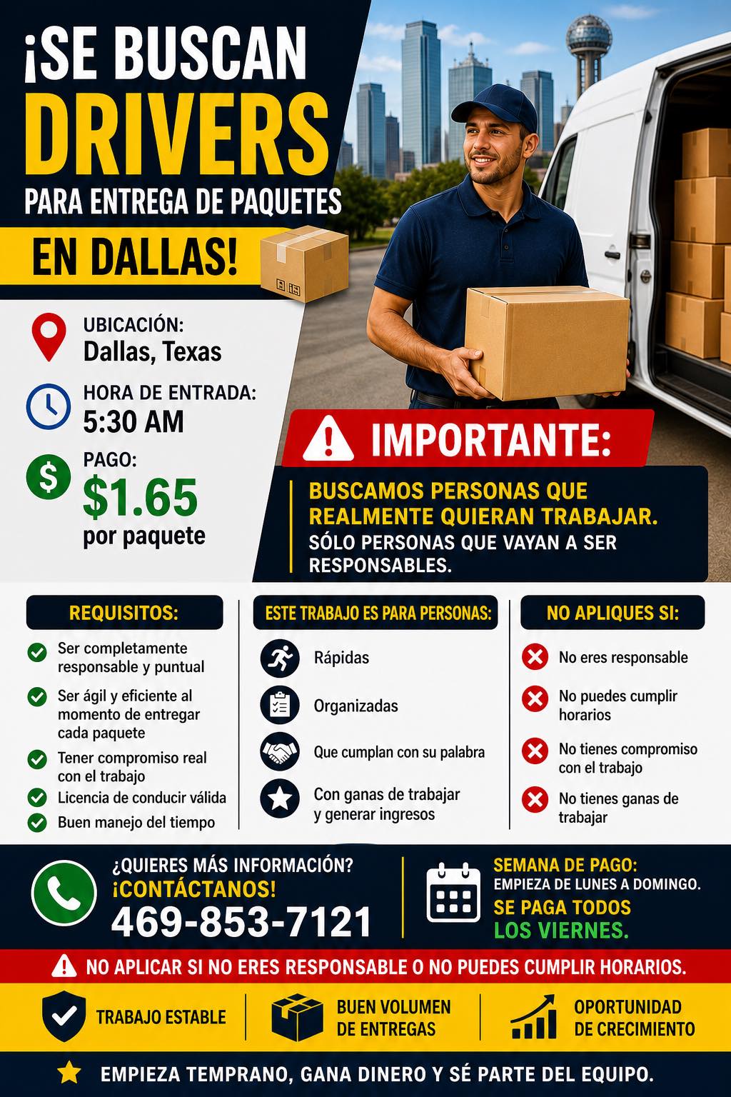 Se buscan drivers para entrega de paquetes en Dallas