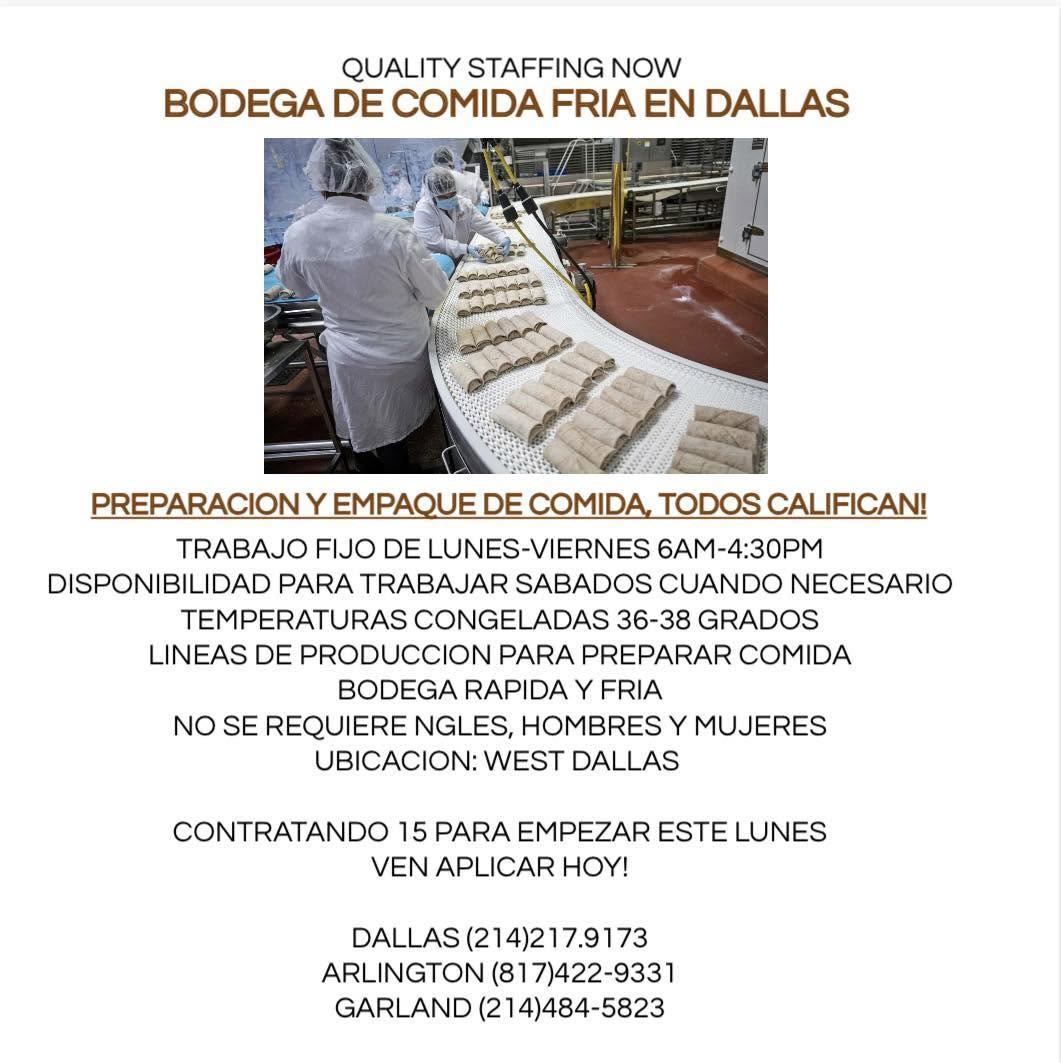 Empleo en Bodega de Comida Fría en Dallas