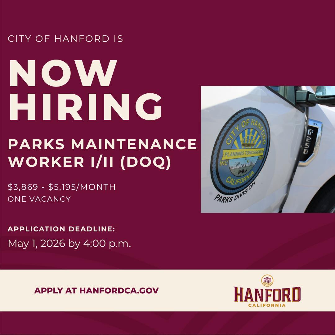 Empleo: Trabajador de mantenimiento de parques I/II (DOQ) – Ciudad de Hanford